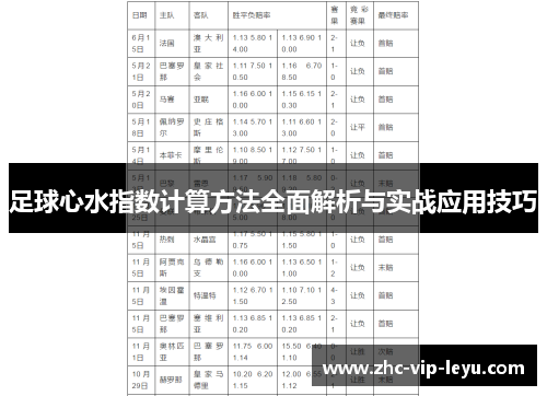 足球心水指数计算方法全面解析与实战应用技巧